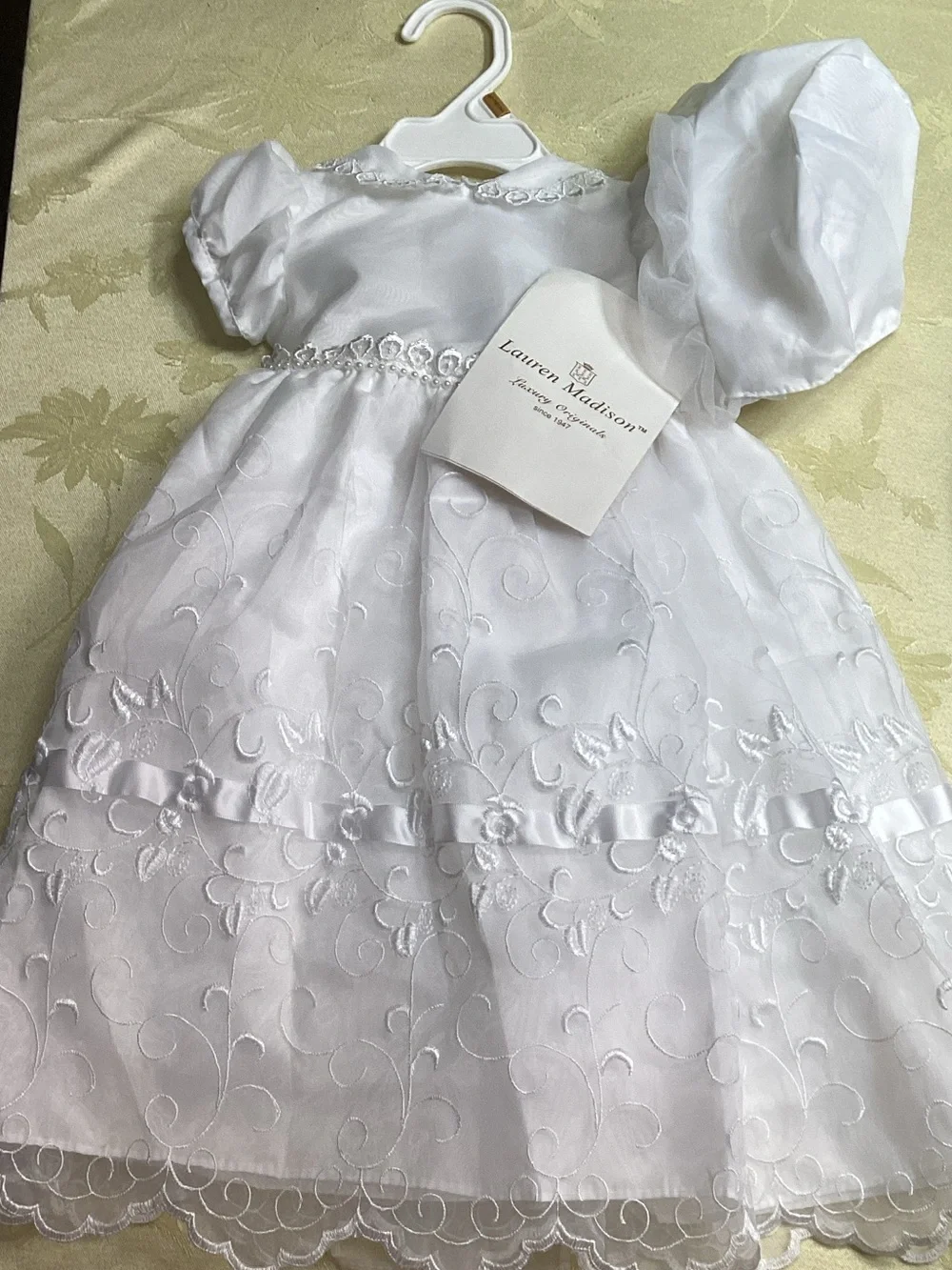 White Embroidered Baby girl christening dress